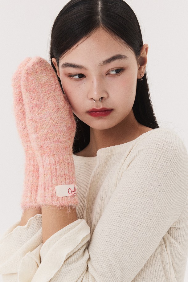 Quafe - 장갑 - LABEL KNITTED MITTENS_red orange