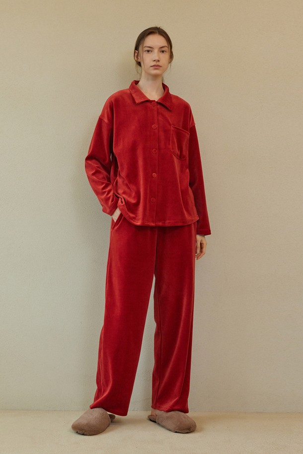 atempo - 언더웨어 - VELOUR PAJAMA COUPLE SET_carmine red