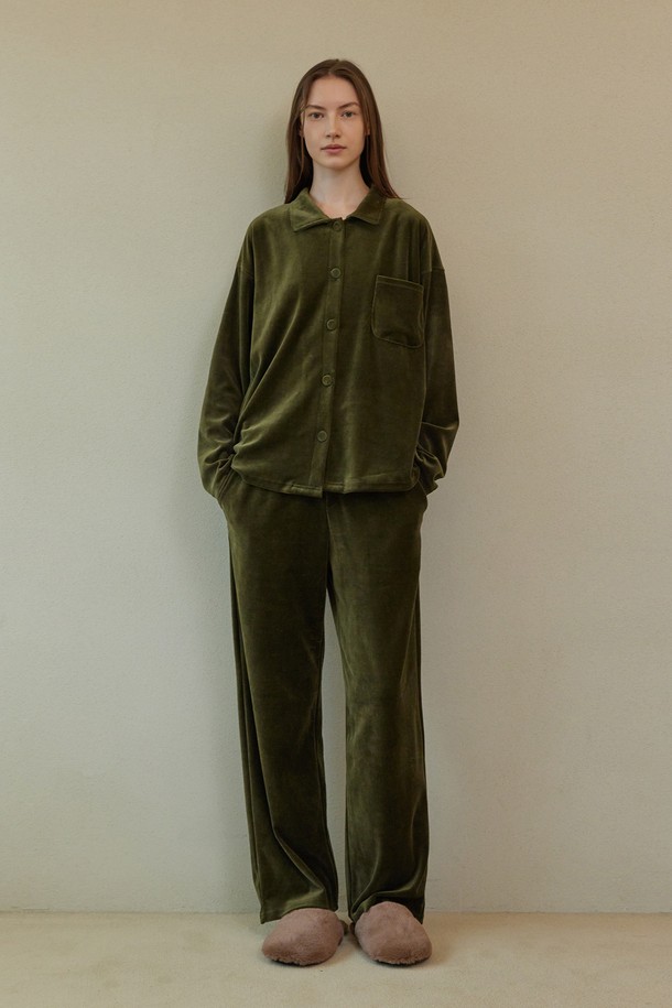 atempo - 언더웨어 - VELOUR PAJAMA COUPLE SET_olive