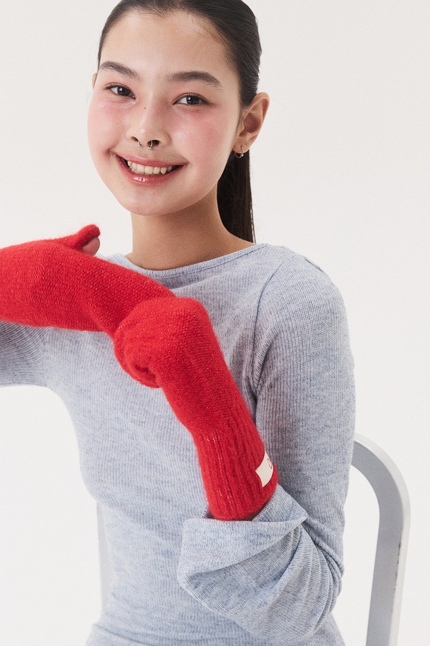 Quafe - 장갑 - LABEL KNITTED MITTENS_red