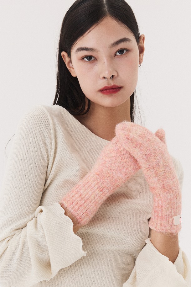 Quafe - 장갑 - LABEL KNITTED MITTENS_red orange