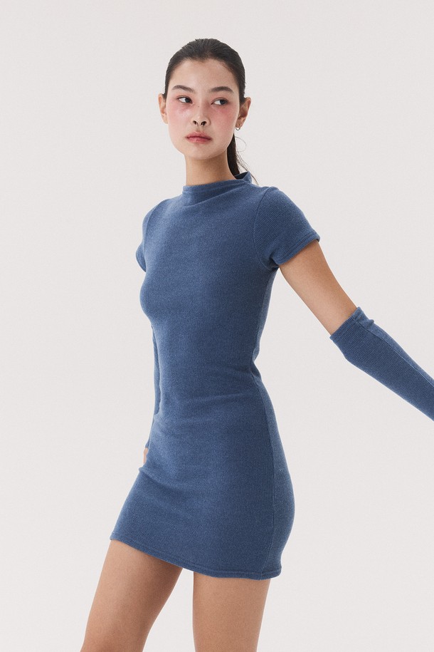 Quafe - 니트 원피스 - KNIT ONEPIECE & WARMER SET_blue