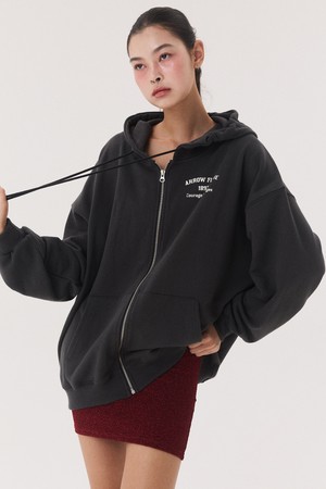 OVER FIT ARROW HOODY ZIP UP_charcoal