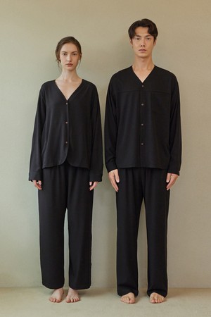 COZY PAJAMA COUPLE SET_ebony black