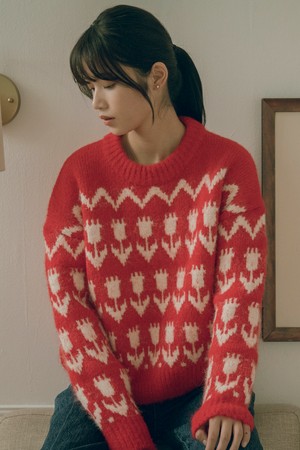 [23 WINTER] KN4240 Flower hairy wool knit