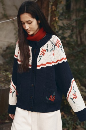 [25WINTER] KN4279 플라워 자카드 카디건