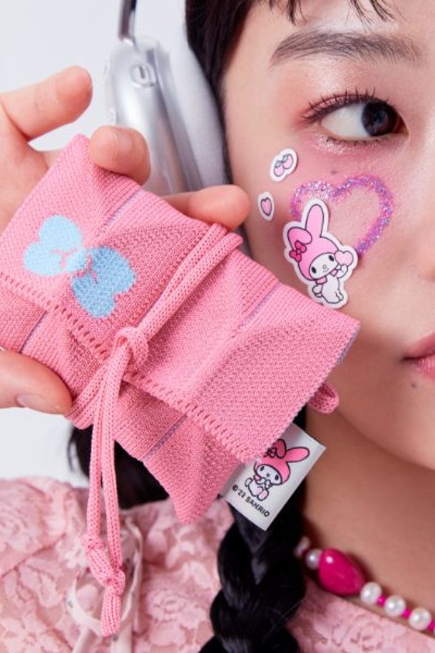 JOSEPH AND STACEY - 가방/지갑 - Lucky Pleats Knit Card Wallet My Melody Blossom Pink