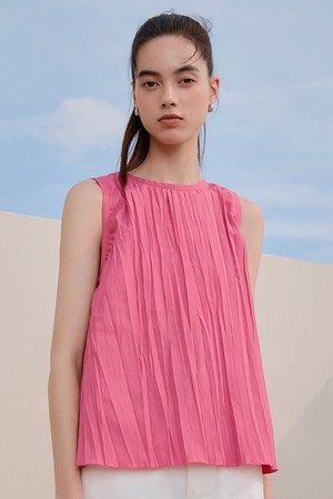 Wake Pleats Sleeveless Top Pink