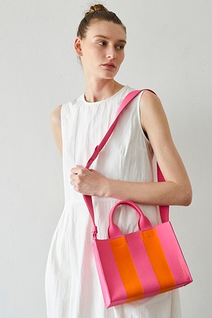 LPK Lattice Knit Tote Bag M Stripe Orange on Pink