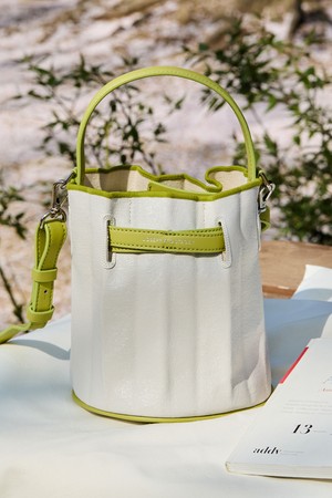 Lucky Pleats Canvas Coated Bucket Bag Lime