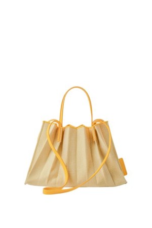 Lucky Pleats Canvas Leaf Shopper S Saffron Yellow