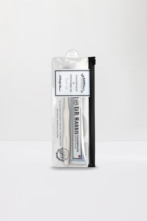 디알해리스 프리미엄 휴대용 치약&칫솔 세트 고급파우치 위생캡 포함 여행용 기내반입