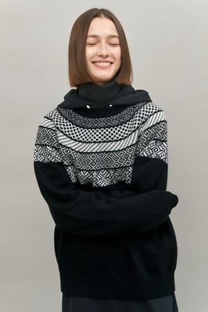 [21WT] NORDIC SLIT PULLOVER KNIT - BLACK