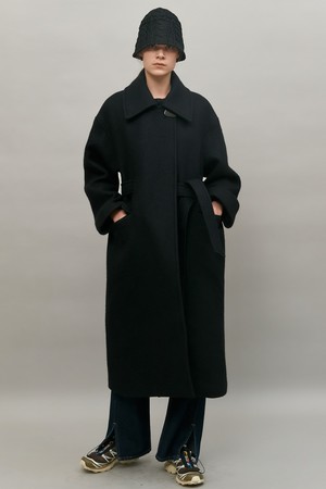 [21WT] BELT POINT OVERFIT COAT - BLACK