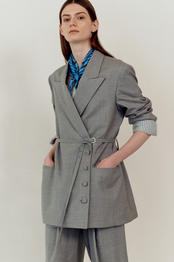 EN OR - 자켓 - [22SS] OVERSIZE BELTED BLAZER - GREY