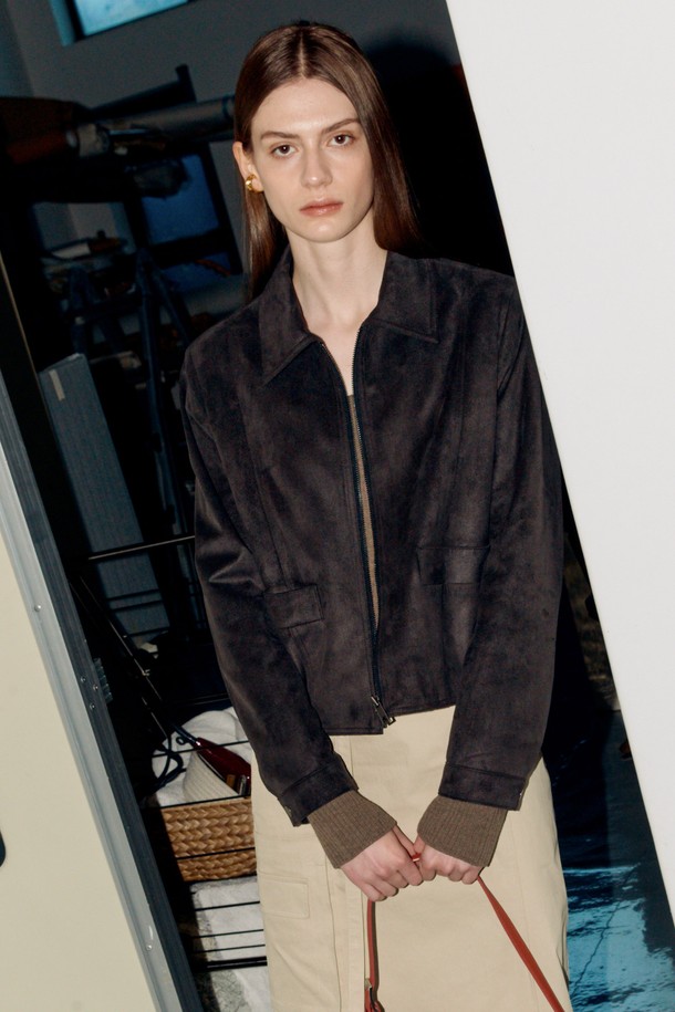 EN OR - 자켓 - [22SS] SUEDE CROP JACKET - DARK GREY