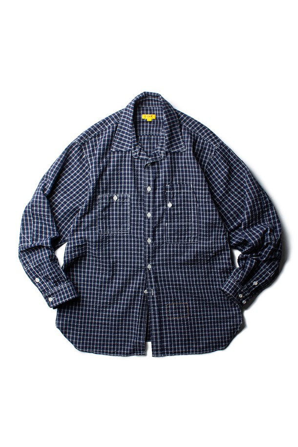 THE RESQ - 긴팔셔츠 - SEERSUCKER TEDDY SHIRT [NAVY WINDOWPANE]
