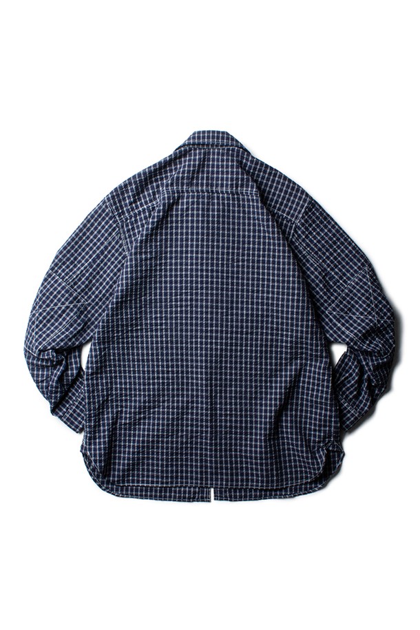 THE RESQ - 긴팔셔츠 - SEERSUCKER TEDDY SHIRT [NAVY WINDOWPANE]