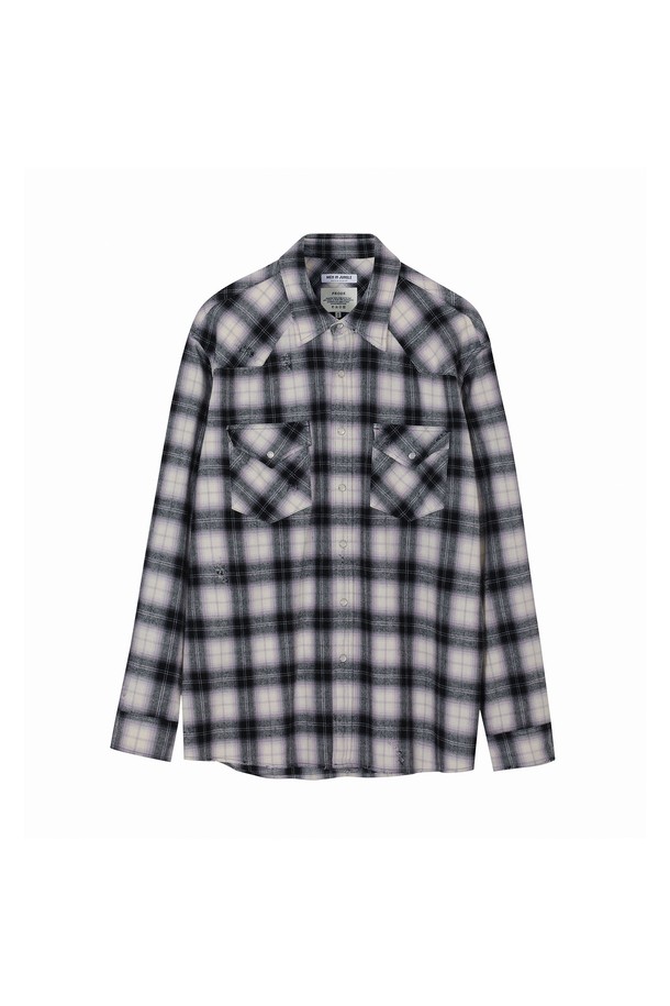 PRODE SHIRT - 긴팔셔츠 - [PRODE SHIRT x MIJ] Damaged Western Check Shirt (Black)