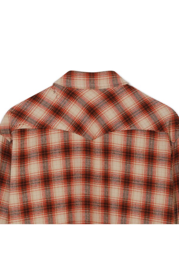 PRODE SHIRT - 긴팔셔츠 - [PRODE SHIRT x MIJ] Damaged Western Check Shirt (Orange)