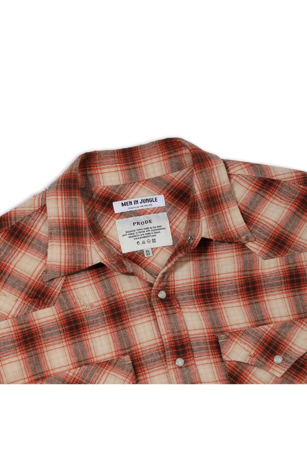 PRODE SHIRT - 긴팔셔츠 - [PRODE SHIRT x MIJ] Damaged Western Check Shirt (Orange)