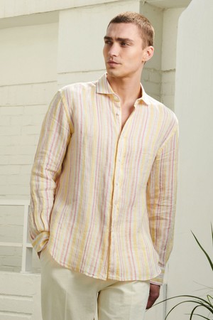 [PRODE SHIRT] [컴포트] 몰타 스트라이프 린넨 셔츠 (핑크)