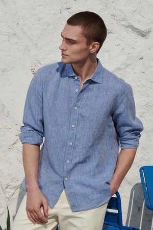 [PRODE SHIRT] L-420 프리미엄 린넨 코튼 셔츠 (오션블루)