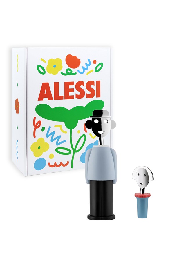 알레시 알레산드로M + 안나 와인캡2 블루 기프트 세트는 와인 오프닝과 보관을 위한 주방용품 세트입니다. 알레산드로 멘디니의 이미지를 형상화한 알레산드로M 와인 오프너와 웃는 얼굴의 여성 형태를 가진 안나 와인스토퍼로 구성되어 있습니다. 알레산드로M은 6cm x 21cm, 안나 와인스토퍼는 길이 10cm, 직경 4cm의 크기이며, 아연합금, 플라스틱, 에틸렌-비닐 아세테이트 공중합체 등 튼튼한 소재로 제작되었습니다. 선물용 패키지로 제공되며, 알레산드로M은 안나G의 남자친구를 모티브로 디자인되어 두 제품의 상호 보완적인 매력을 더합니다. 다양한 컬러(블루, 블랙, 옐로우, 레드, 핑크, 라이트블루) 옵션으로 만나보세요.
