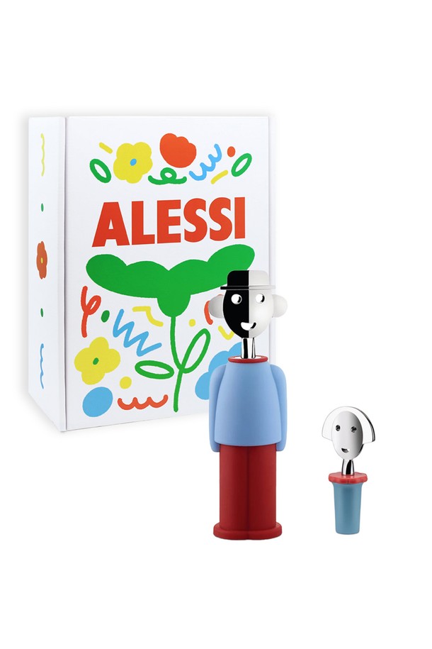 알레시(Alessi) 알레산드로M + 안나 와인캡2 블루 기프트 세트는 와인 오프닝과 보관을 위한 주방용품입니다. 알레산드로 M 디자이너 피규어 형태의 와인 오프너와 안나 G 여성 캐릭터 디자인의 와인캡으로 구성되어 있습니다. 와인 오프닝과 와인 밀봉 기능을 제공하며, 아연합금, 플라스틱, 에틸렌-비닐 아세테이트 등의 소재로 제작되었습니다. 특별한 날을 위한 선물용 패키지로, 디자이너 콜라보레이션으로 제작된 기프트 세트입니다. 컬러는 블루, 레드, 옐로우, 핑크, 라이트블루 5가지로 선택 가능합니다.
