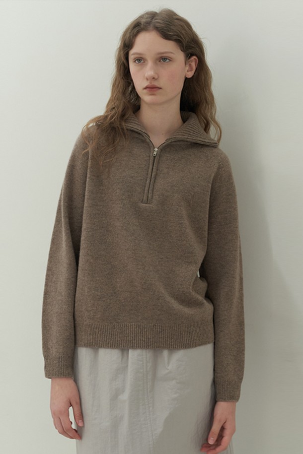 AYU - 니트/가디건 - [23FW] ﻿zip-up wool pullover- brown