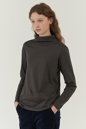 [23FW] silket cotton turtle neck top-charcoal