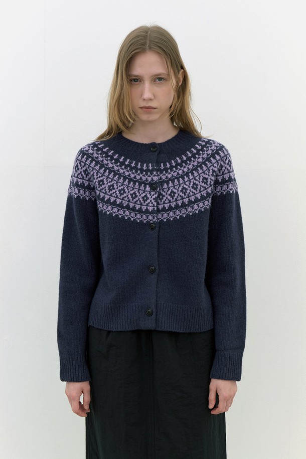 AYU - 가디건 - [24FW] ﻿nordic knit cardigan-navy