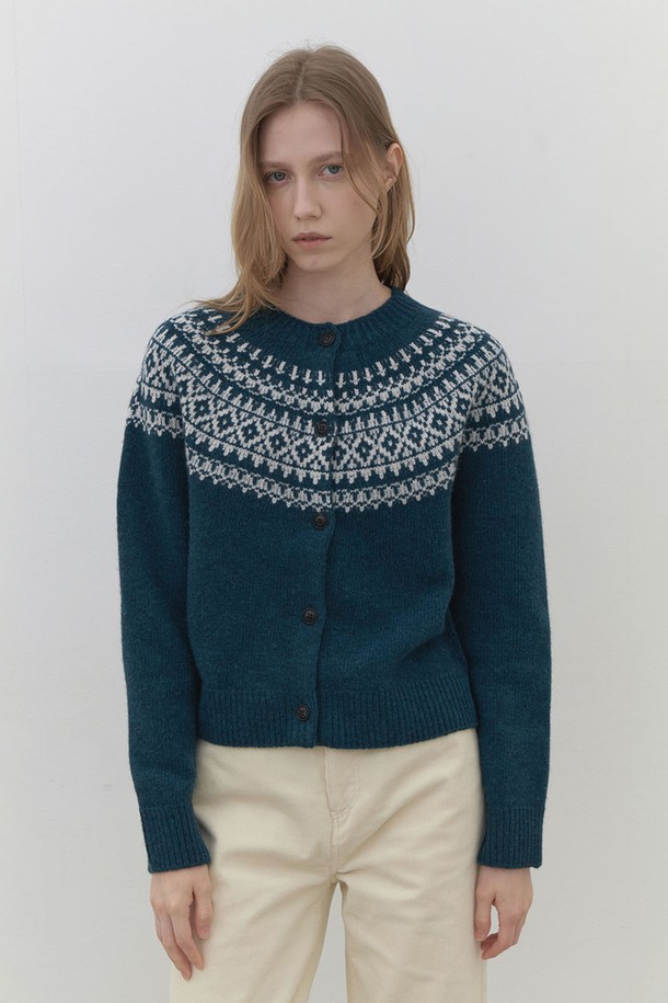 AYU - 가디건 - [24FW] nordic knit cardigan-blue green