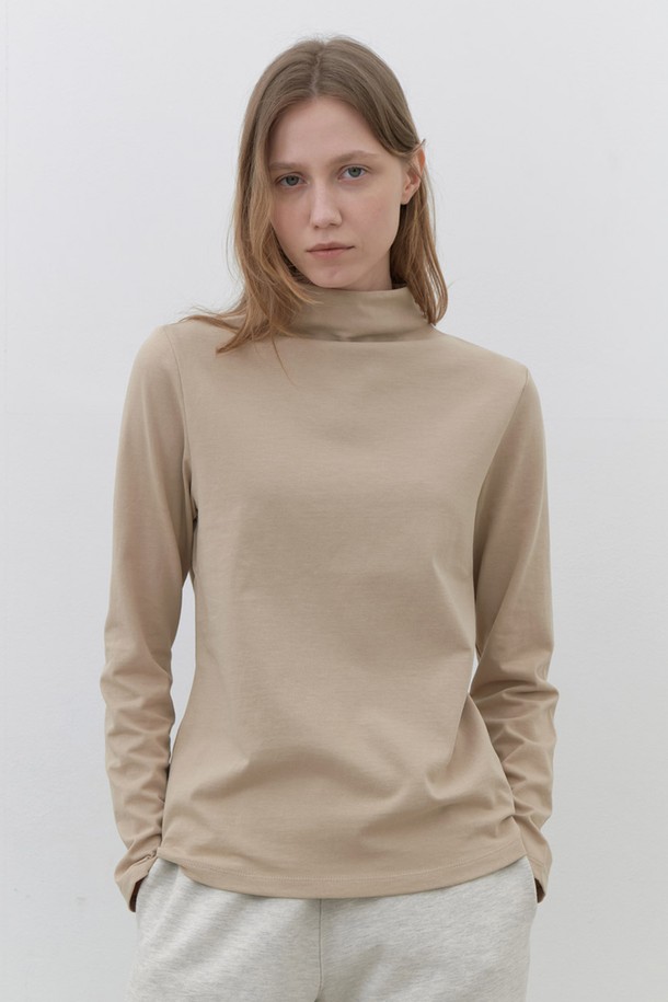 AYU - 긴소매 티셔츠 - [24FW] cotton turtle neck top- beige