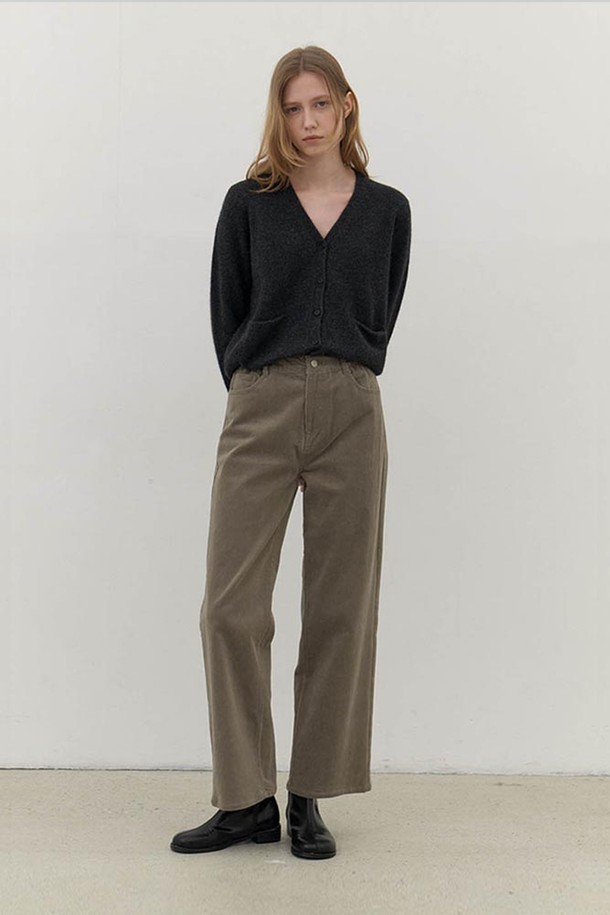 AYU - 롱/미디팬츠 - [24FW] corduroy semi wide pants-khaki grey