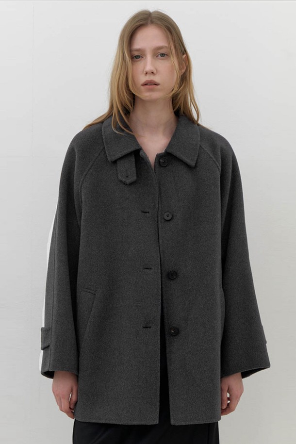 AYU - 코트 - [24FW] wool handmade half coat-charcoal