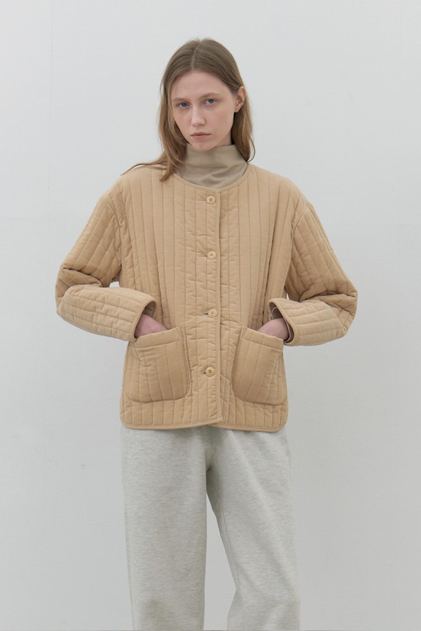 AYU - 자켓 - [24FW] corduroy stitch padding jacket -lemon beige