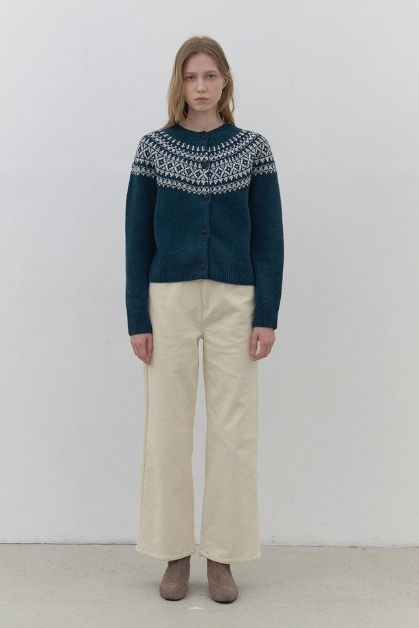 AYU - 가디건 - [24FW] nordic knit cardigan-blue green