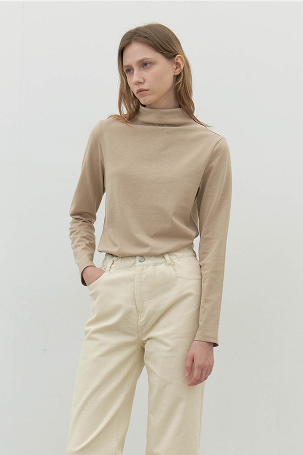 AYU - 긴소매 티셔츠 - [24FW] cotton turtle neck top- beige