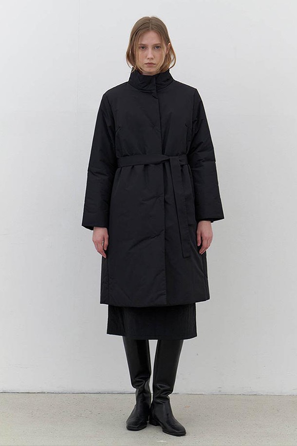 AYU - 코트 - [24FW] recycle belted padding coat-black