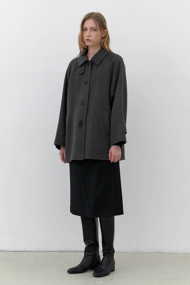 AYU - 코트 - [24FW] wool handmade half coat-charcoal