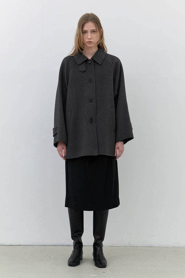 AYU - 코트 - [24FW] wool handmade half coat-charcoal