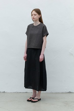 [24SS] linen volume skirt - black