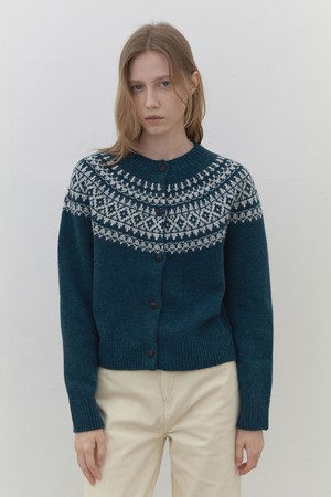 [24FW] nordic knit cardigan-blue green