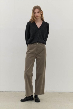 [24FW] corduroy semi wide pants-khaki grey