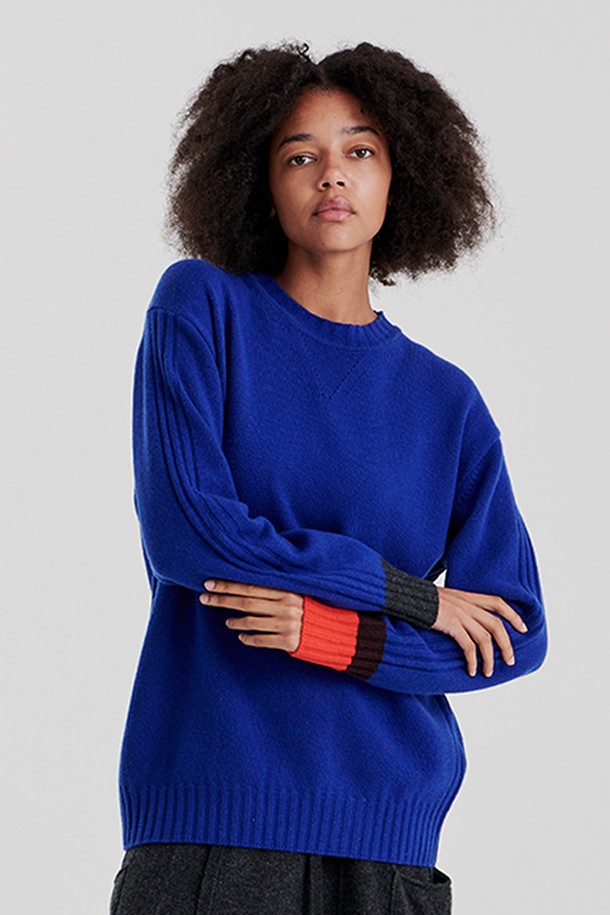 PLUSH'MERE - 스웨터 - RIB COLOR PULLOVER M (DEEP BLUE)