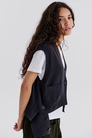 RIB OPEN VEST 2 (CHARCOAL)