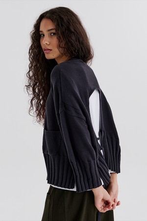 BACK OPEN CARDIGAN (CHARCOAL)