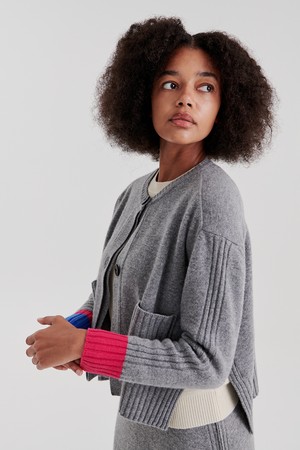 RIB COLOR CARDIGAN (GREY)