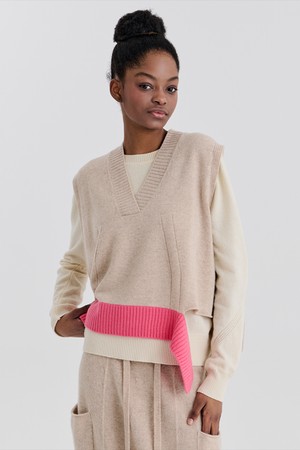 RIB OPEN VEST (BEIGE)